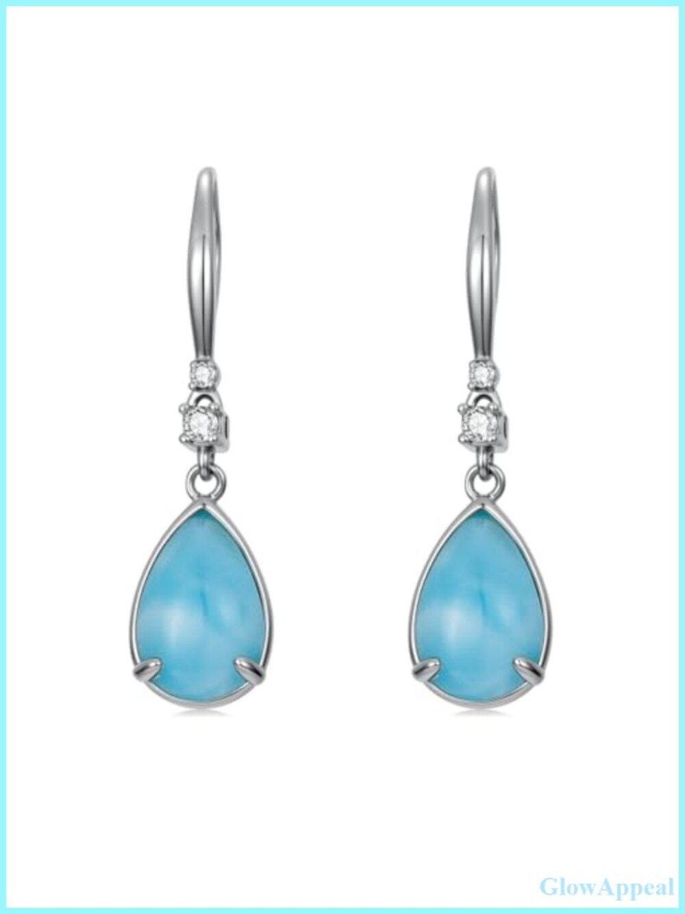 Larimar Teardrop Diamond Leverback Dangle Earrings 925 Sterling Silver